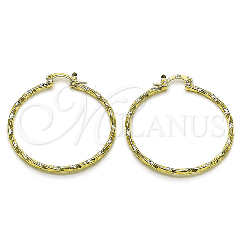 Oro Laminado Medium Hoop, Gold Filled Style Twist Design, Diamond Cutting Finish, Golden Finish, 02.170.0572.40