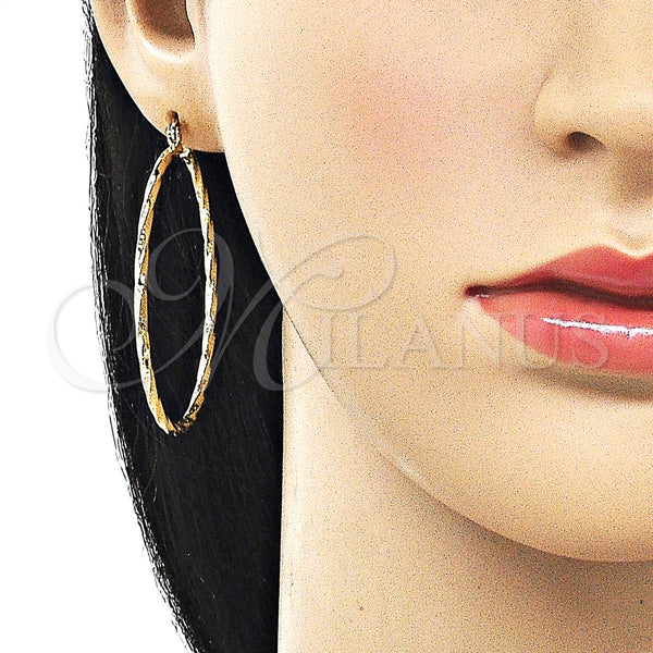 Gold Filled Hoop Earrings — Large Hoop Twist Design Diamond Cutting 02. — alternate product view — SKU 161899 | Oro Laminado aretes de aro — Large Hoop Twist diseño Diamond Cutting 02. — SKU 161899