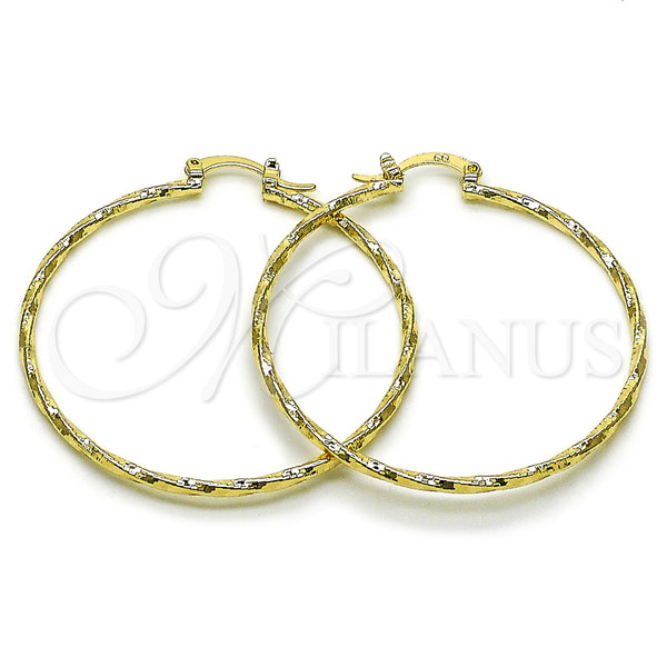 Gold Filled Hoop Earrings — Large Hoop Twist Design Diamond Cutting 02. — main product view — SKU 161899 | Oro Laminado aretes de aro — Large Hoop Twist diseño Diamond Cutting 02. — SKU 161899