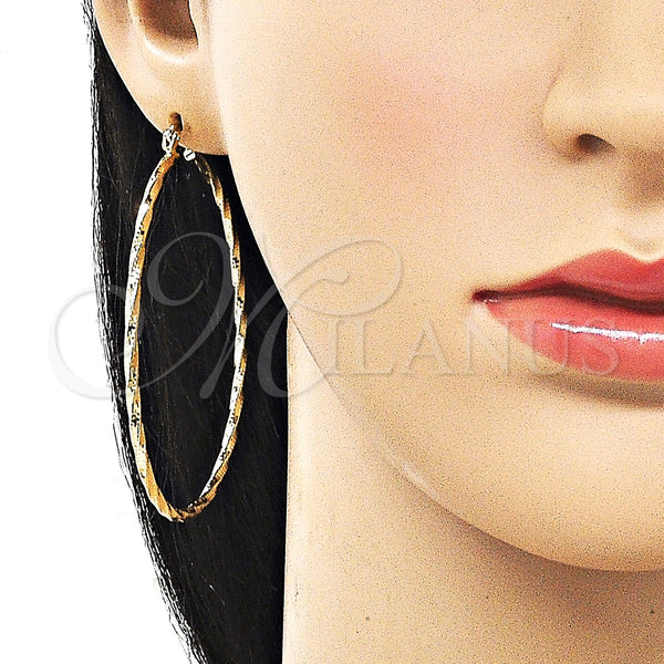 Gold Filled Hoop Earrings — Large Hoop Twist Design Diamond Cutting 02. — alternate product view — SKU 161900 | Oro Laminado aretes de aro — Large Hoop Twist diseño Diamond Cutting 02. — SKU 161900