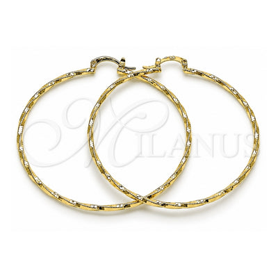 Oro Laminado Large Hoop, Gold Filled Style Twist Design, Diamond Cutting Finish, Golden Finish, 02.170.0572.60