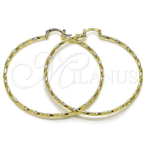 Gold Filled Hoop Earrings — Large Hoop Twist Design Diamond Cutting 02. — main product view — SKU 161900 | Oro Laminado aretes de aro — Large Hoop Twist diseño Diamond Cutting 02. — SKU 161900