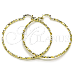 Gold Filled Hoop Earrings — Large Hoop Twist Design Diamond Cutting 02. — main product view — SKU 161900 | Oro Laminado aretes de aro — Large Hoop Twist diseño Diamond Cutting 02. — SKU 161900