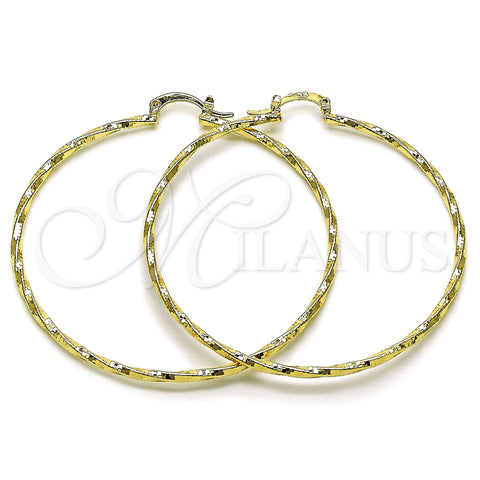 Oro Laminado Large Hoop, Gold Filled Style Twist Design, Diamond Cutting Finish, Golden Finish, 02.170.0572.60