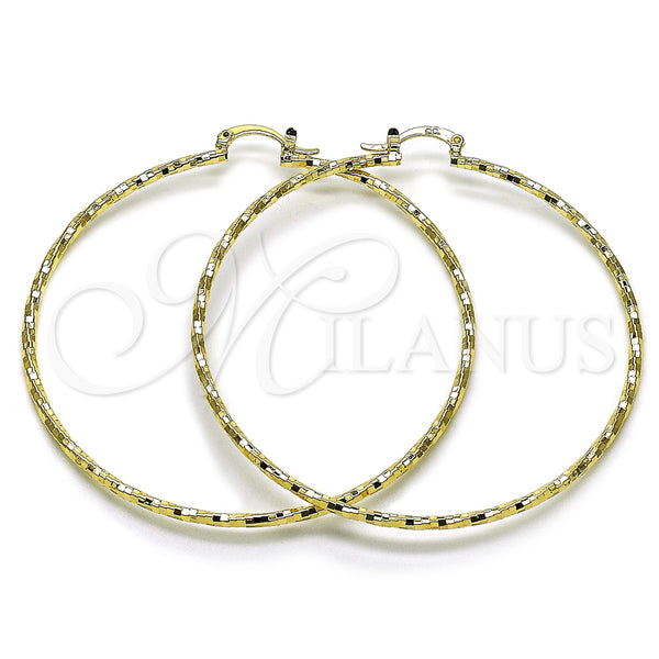 Gold Filled Hoop Earrings — Extra Large Hoop Twist Design Diamond Cutting 02. — main product view — SKU 161901 | Oro Laminado aretes de aro — Extra Large Hoop Twist diseño Diamond Cutting 02. — SKU 161901