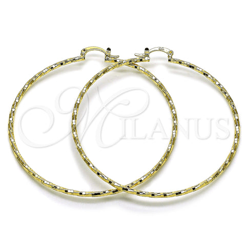 Oro Laminado Extra Large Hoop, Gold Filled Style Twist Design, Diamond Cutting Finish, Golden Finish, 02.170.0572.70