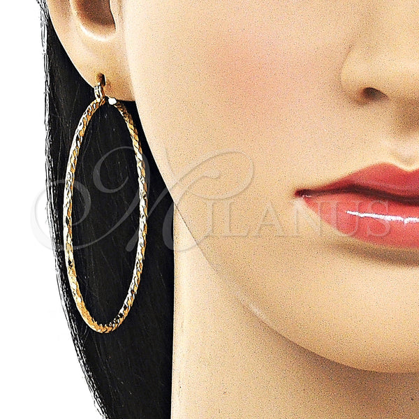 Gold Filled Hoop Earrings — Extra Large Hoop Diamond Cutting 02. — alternate product view — SKU 161904 | Oro Laminado aretes de aro — Extra Large Hoop Diamond Cutting 02. — SKU 161904