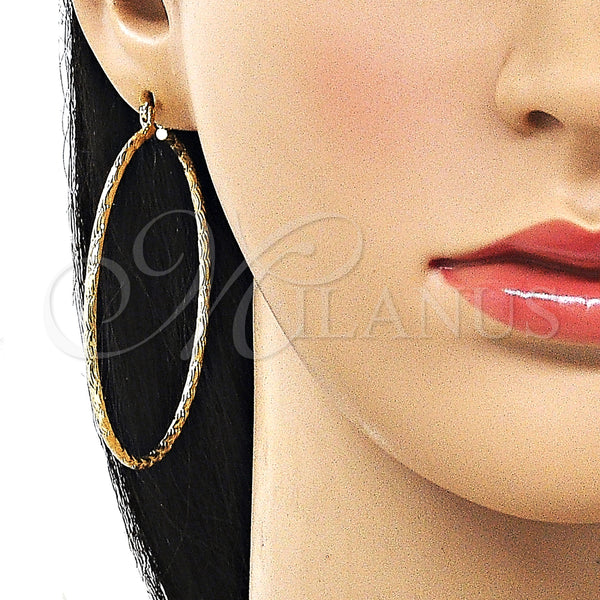 Gold Filled Hoop Earrings — Large Hoop Diamond Cutting 02. — alternate product view — SKU 161907 | Oro Laminado aretes de aro — Large Hoop Diamond Cutting 02. — SKU 161907
