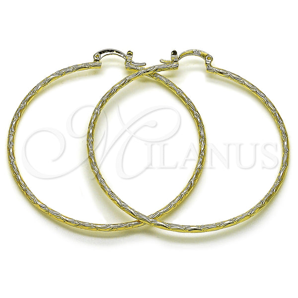 Gold Filled Hoop Earrings — Large Hoop Diamond Cutting 02. — main product view — SKU 161907 | Oro Laminado aretes de aro — Large Hoop Diamond Cutting 02. — SKU 161907