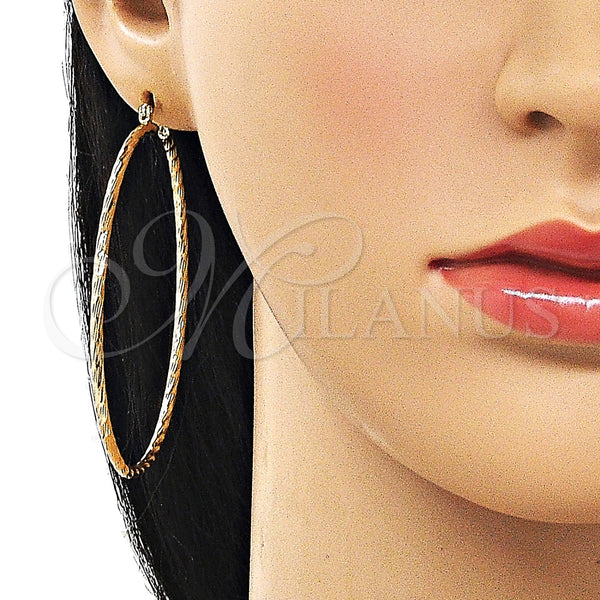 Gold Filled Hoop Earrings — Large Hoop Diamond Cutting 5. — alternate product view — SKU 161909 | Oro Laminado aretes de aro — Large Hoop Diamond Cutting 5. — SKU 161909