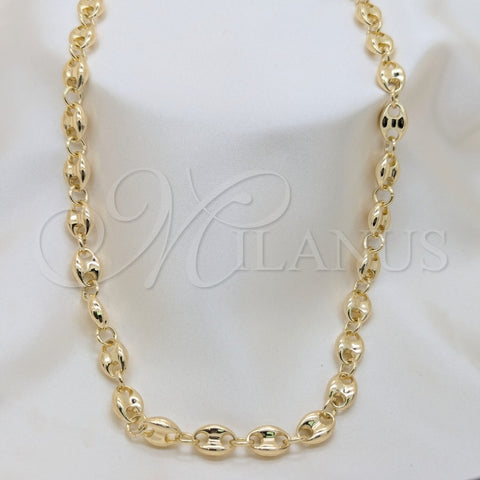 Oro Laminado Fancy Necklace, Gold Filled Style Puff Mariner Design, Polished, Golden Finish, 04.213.0313.20