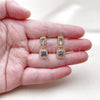 Oro Laminado Long Earring, Gold Filled Style Cluster and Belt Buckle Design, with Amethyst Cubic Zirconia and White Micro Pave, Polished, Golden Finish, 02.213.0834.1