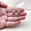 Oro Laminado Stud Earring, Gold Filled Style Cluster Design, with Pink Cubic Zirconia and White Micro Pave, Polished, Golden Finish, 02.213.0835