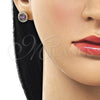 Oro Laminado Stud Earring, Gold Filled Style Cluster Design, with Amethyst Cubic Zirconia and White Micro Pave, Polished, Golden Finish, 02.213.0835.1