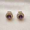 Oro Laminado Stud Earring, Gold Filled Style Cluster Design, with Amethyst Cubic Zirconia and White Micro Pave, Polished, Golden Finish, 02.213.0835.1