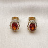 Oro Laminado Stud Earring, Gold Filled Style Cluster Design, with Garnet and White Cubic Zirconia, Polished, Golden Finish, 02.213.0837