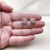 Oro Laminado Stud Earring, Gold Filled Style Heart and Flower Design, with Pink Cubic Zirconia and White Micro Pave, Polished, Golden Finish, 02.213.0144.1