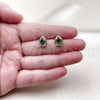 Oro Laminado Stud Earring, Gold Filled Style Cluster and Teardrop Design, with Green and White Cubic Zirconia, Polished, Golden Finish, 02.213.0839