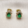Oro Laminado Stud Earring, Gold Filled Style Cluster and Teardrop Design, with Green and White Cubic Zirconia, Polished, Golden Finish, 02.213.0839