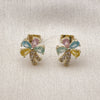 Oro Laminado Stud Earring, Gold Filled Style Flower Design, with Multicolor and White Cubic Zirconia, Polished, Golden Finish, 02.213.0840