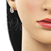 Oro Laminado Stud Earring, Gold Filled Style Cluster and Butterfly Design, with Pink and White Cubic Zirconia, Polished, Golden Finish, 02.213.0841