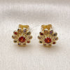 Oro Laminado Stud Earring, Gold Filled Style Flower and Cluster Design, with Multicolor Cubic Zirconia, Polished, Golden Finish, 02.213.0843