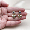 Oro Laminado Dangle Earring, Gold Filled Style Heart and Cluster Design, with Amethyst and White Cubic Zirconia, Polished, Golden Finish, 02.213.0844