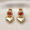Oro Laminado Dangle Earring, Gold Filled Style Heart and Cluster Design, with Garnet and White Cubic Zirconia, Polished, Golden Finish, 02.213.0844.1