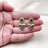 Oro Laminado Dangle Earring, Gold Filled Style Heart and Cluster Design, with Green and White Cubic Zirconia, Polished, Golden Finish, 02.213.0844.2