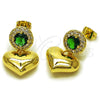 Oro Laminado Dangle Earring, Gold Filled Style Heart and Cluster Design, with Green and White Cubic Zirconia, Polished, Golden Finish, 02.213.0844.2