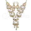 Oro Laminado Necklace and Earring, Gold Filled Style Elephant and Heart Design, with White Crystal, Diamond Cutting Finish, Tricolor, 06.331.0009