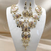 Oro Laminado Necklace and Earring, Gold Filled Style Guadalupe and Heart Design, with White Crystal, Diamond Cutting Finish, Tricolor, 06.331.0010