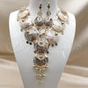 Oro Laminado Necklace and Earring, Gold Filled Style Flower and Heart Design, with White Crystal, Diamond Cutting Finish, Tricolor, 06.331.0011