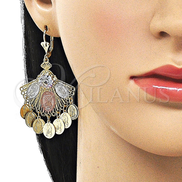 Gold Filled Ring — Long Earring Guadalupe Design with White Cubic Zirconia — alternate product view — SKU 161933 | Oro Laminado anillo — largo Earring Guadalupe diseño with blanco Cubic Zirconia — SKU 161933