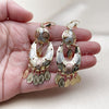 Oro Laminado Chandelier Earring, Gold Filled Style Guadalupe and Flower Design, Polished, Tricolor, 02.331.0063