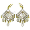 Oro Laminado Chandelier Earring, Gold Filled Style Guadalupe and Ball Design, Matte Finish, Tricolor, 02.331.0064