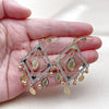 Oro Laminado Chandelier Earring, Gold Filled Style Guadalupe and Ball Design, Matte Finish, Tricolor, 02.331.0064
