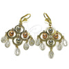 Oro Laminado Chandelier Earring, Gold Filled Style Guadalupe and Ball Design, Polished, Tricolor, 02.331.0065