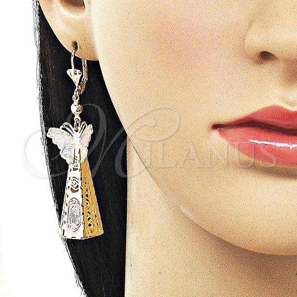 Gold Filled Ring — Long Earring Guadalupe and Butterfly Design Polished Tricolor — alternate product view — SKU 161940 | Oro Laminado anillo — largo Earring Guadalupe and mariposa diseño pulido Tricolor — SKU 161940