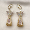 Oro Laminado Long Earring, Gold Filled Style Guadalupe and Butterfly Design, Polished, Tricolor, 02.331.0066