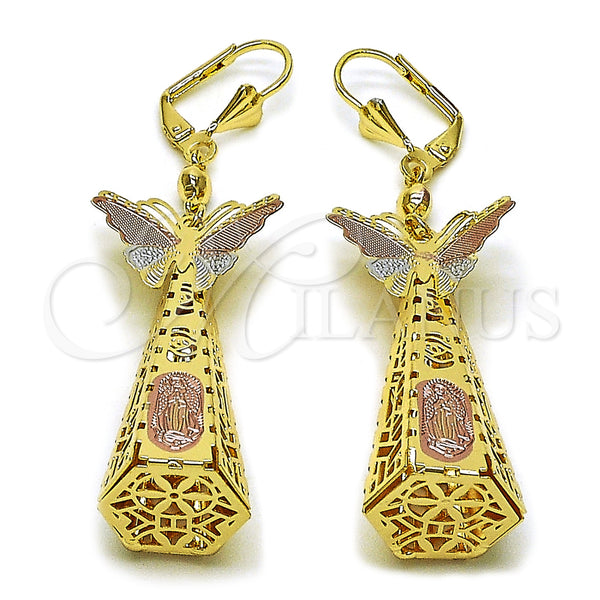 Gold Filled Ring — Long Earring Guadalupe and Butterfly Design Polished Tricolor — main product view — SKU 161940 | Oro Laminado anillo — largo Earring Guadalupe and mariposa diseño pulido Tricolor — SKU 161940