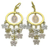 Oro Laminado Chandelier Earring, Gold Filled Style Guadalupe and Flower Design, Diamond Cutting Finish, Tricolor, 02.331.0067
