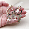 Oro Laminado Chandelier Earring, Gold Filled Style Guadalupe and Flower Design, Diamond Cutting Finish, Tricolor, 02.331.0067