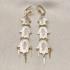 Oro Laminado Chandelier Earring, Gold Filled Style Hand of God and Guadalupe Design, Polished, Tricolor, 02.331.0068