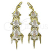 Oro Laminado Chandelier Earring, Gold Filled Style Hand of God and Guadalupe Design, Polished, Tricolor, 02.331.0068