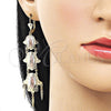Oro Laminado Chandelier Earring, Gold Filled Style Hand of God and Guadalupe Design, Polished, Tricolor, 02.331.0068
