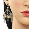 Oro Laminado Chandelier Earring, Gold Filled Style Guadalupe and Love Design, Polished, Tricolor, 02.331.0069