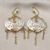 Oro Laminado Chandelier Earring, Gold Filled Style Guadalupe and Love Design, Polished, Tricolor, 02.331.0069