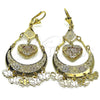 Oro Laminado Chandelier Earring, Gold Filled Style Heart and Butterfly Design, Matte Finish, Tricolor, 02.331.0070