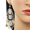 Oro Laminado Chandelier Earring, Gold Filled Style Guadalupe Design, with White Crystal, Polished, Tricolor, 02.331.0071